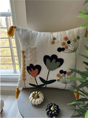 Goveform Keten Punch Işlemeli Kırlent Kılıfı 43X43 cm – El Işçiliği Panç  Desen & Püskül Detaylı Yastık Kılıfı 2li VEFORMPUNCH2026