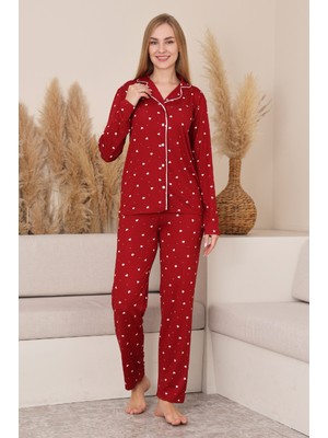 Enisena Kadın %100 Pamuk Milan Soft Pijama Takımı-Pat Yakalı-Boydan DÜĞMELI-DESENLI-12422