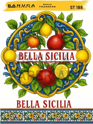 Banuca Paper Art ST188 Bella Sicilia Meyve Çelengi Desenli 25*35 cm Açık Zemin Sulu Transfer