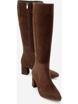 Luvi Sejas Kahverengi Hakiki Deri Süet Kadın Topuklu Çizme