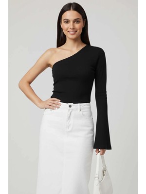 Zengezur Mall Xmpdby Tek Omuzlu Basic Bluz Siyah T4275 (Beden: S)