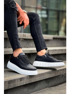 Zengezur Mall Sptrns KB-X155 Kuback Siyah Cilt Detaylı Beyaz Yüksek Taban Günlük Spor Ayakkabı (Numara: 41)