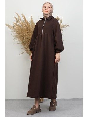 Giza Store Ilayda Fermuarlı Elbise Acı Kahve