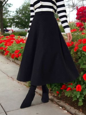 Fermuarlı Kaşe Çan Etek -Siyah