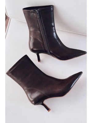 I Love Shoes Orvex Kadın Mat Deri Ince Topuklu Bot Kahverengi