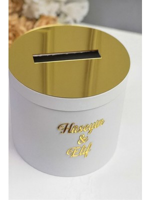 Evsay Takı Kutusu Özel Tasarım Düğünde Para Toplama Kutusu, Kırgım Kutusu Beyaza Gold