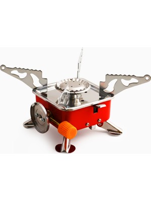 Badem10 Taşınabilir Mini Portatif Kamp Ocağı Tek Gözlü Kırmızı Renk Kartuşlu Manyeto Çakmaklı Piknik Ocak