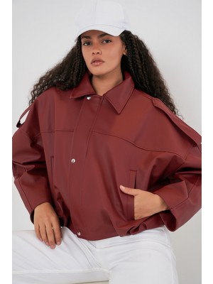 Bigdart Kadın Oversize Deri Ceket 1055 - Kiremit