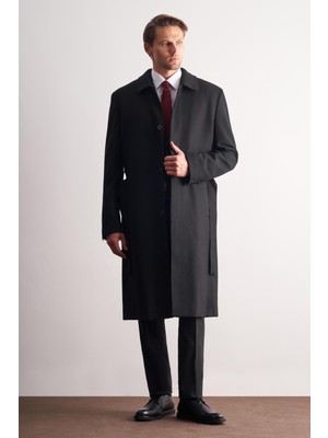 İmza Siyah 115 cm Kaşe Polo Yaka Düz Esnek Garnisiz-Biyesiz Comfort Fit Palto 1005245150