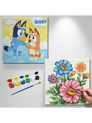 Dudu Gift TATİL-KARNE HEDİYESİ 2'li Tuval Boyama Seti 20X20 cm Uv Baskı 6 Akrilik Boya 1 FIRÇA-MODEL-364