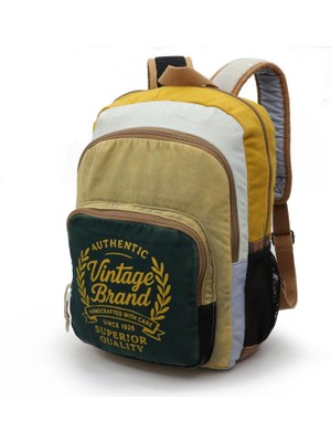 Mena Rise Cappadocia 4034 Patara Yeşil Krem Sırt Okul Seyahat 15.6 Inç Laptop Günlük Notebook Yumuşak Pamuk Kumaş Çanta