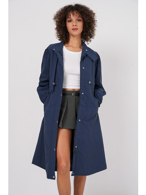 Bigdart Kadın Uzun Trençkot - Lacivert Yuvarlak Yaka Polyamid Malzeme Özellikleri