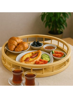Mena Rise Premium Bambu Serisi 35 cm Çitli Yuvarlak Tepsi