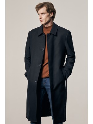 İmza Koyu Lacivert 115 Cm Kaşe Polo Yaka Düz Esnek Garnisiz-Biyesiz Comfort Fit Palto 1005255150