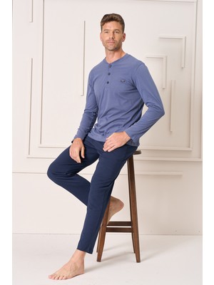 Remsa Erkek Pamuk Uzun Kol Pijama Takımı 4103 Indigo