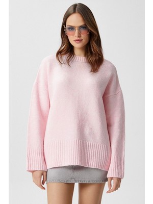 Ritnice Kadın Homy Yumuşacık Bisiklet Yaka Soft Pembe Oversize Triko Kazak