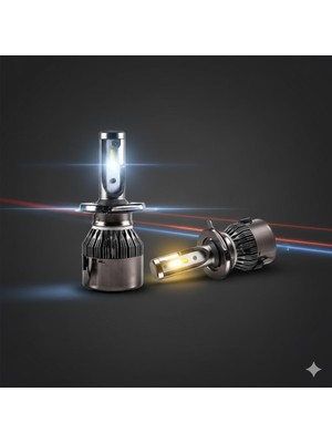 Space 12V Çift Renk Sarı Beyaz H4 LED Far Ampulü (Kısa Beyaz Uzun Sarı) Premium