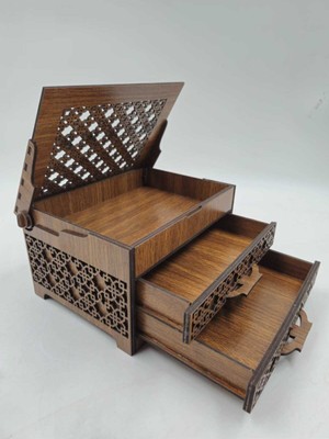 Sly -Ahşap Sandık Takı Mücevher Kutusu 20 cm x 15 cm x 12 cm