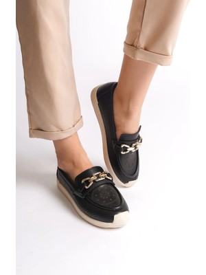 Joy Ayakkabı Layla Bağcıksız Ortopedik Rahat Taban Çiçek Desenli Kadın Babet Ayakkabı  Ckt - Siyah