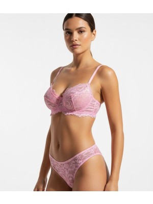Kadın Pembe Balenli Dantelli Iç Çamaşır Takımı