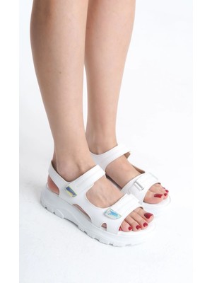 Joy Ayakkabı Lamıa Cırt Cırtlı Ortopedik Taban Kadın Sandalet Cbt - Beyaz