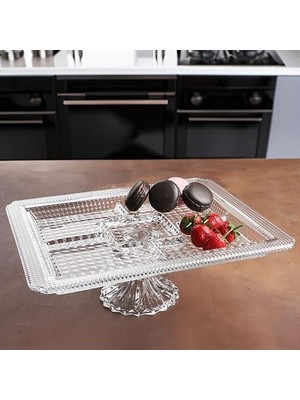 Mena Rise Candy Madlen Serisi 4 Bölmeli Cam Ayaklı Sunum Tabağı, 35,6 x 30,6 x 12,3