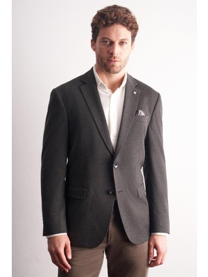 İmza Haki Mono Yaka Kendinden Desenli Pamuklu 4 Drop Comfort Fit Classic Ceket 1002255158