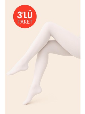 Düven Kadın 3'lü Paket Beyaz Külotlu Çorap Orta Kalın Mus Micro 40 Den Opak Mat Pantyhose