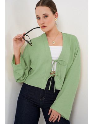 Bigdart Önü Bağlamalı Keten Kimono 960 - E.yeşil