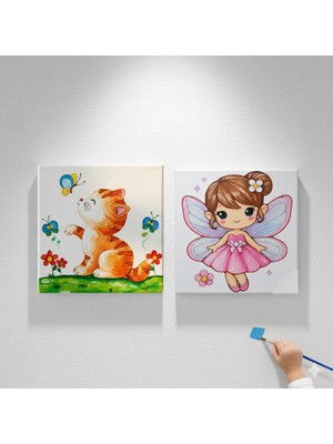 Dudu Gift TATİL-KARNE HEDİYESİ 2'li Tuval Boyama Seti 20 x 20 cm Uv Baskı 6 Akrilik Boya 1 Fırça model 170