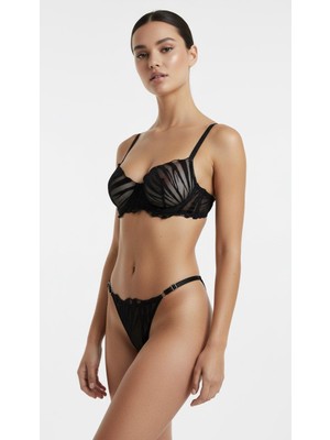 Kadın Siyah Zebra Desenli Transparan Iç Çamaşır Takımı