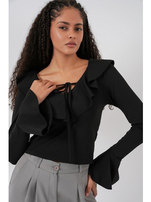 Bigdart Kadın Uzun Kol Crop Bluz 979 - Siyah
