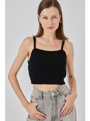 Bigdart Kadın Askılı Crop Top Bluz 15934 - Siyah