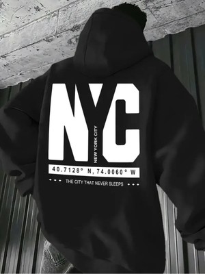 General Nutrition Erkek Nyc Baskılı Sweatshırt3 Iplik Oversize