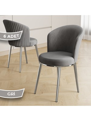 Canisa Risa Serisi 6 Adet  Mutfak Sandalyesi Krom Kaplama Metal Ayak 1. Sınıf Babyface Kumaş