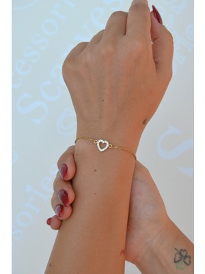 Sacce Scarves & Accessories Zirkon Mini Kalpli Ince Zincir Bileklik – 14K Gold Kaplama