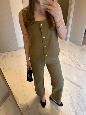 Flow Yelekli Keten Takım - Haki