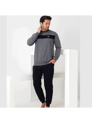 Linotti Erkek %100 Pamuklu Uzun Kollu Manşetli Pijama Takımı 071040