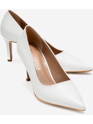 Ccway Kadın Stiletto Ayakkabı Beyaz Kırışık