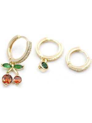 Venüs Shopping 3'lü Kiraz Küpe - Altın