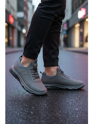 Walkway Füme Lastik Bağcıklı Comfort Taban Hafif Erkek Spor Ayakkabı Kaif 2323 M