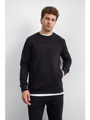 Back & Bond Siyah Bisiklet Yaka Fermuar Cepli Sweatshirt