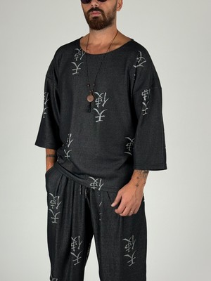 Cocopelli Erkek Chinese Desenli Fakir Kol Oversize T-Shirt COC2566