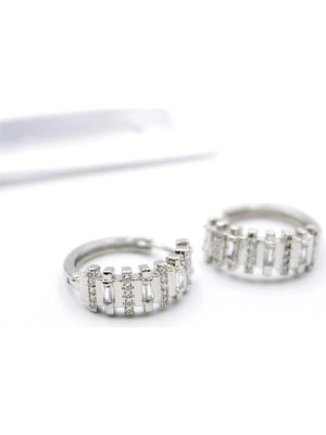 Venüs Shopping Taşlı Halka Küpe - Gümüş