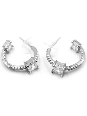 Venüs Shopping Taşlı Halka Küpe - Gümüş