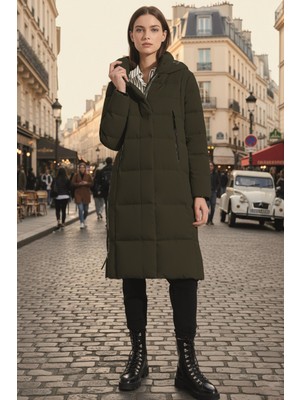 1Tarz Kadın Uzun Kışlık İçi Elyaflı Astarlı Yan Fermuar Detaylı Şişme Mont