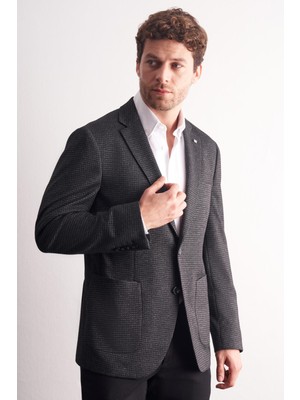 İmza Siyah Mono Yaka Kendinden Desenli Esnek 6 Drop Comfort Fit Classic Ceket 1002255154