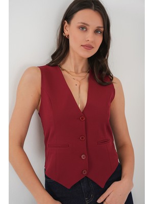 Bigdart 6796 Kısa Dokuma Yelek - Bordo