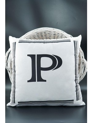 Mena Rise Harfli Kırlent Kılıfı Kadife 43X43 cm Çift Taraflı P Harfi Kedi Desenli Evlilik Teklifi Doğum Günü