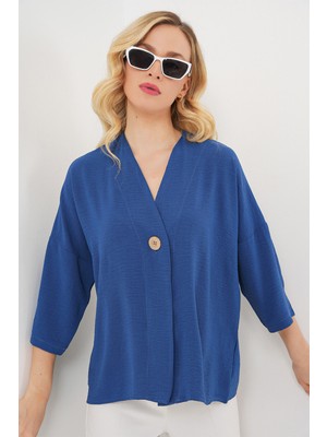 Bigdart Kadın Kısa Kol Oversize Kimono 5969 - Indigo